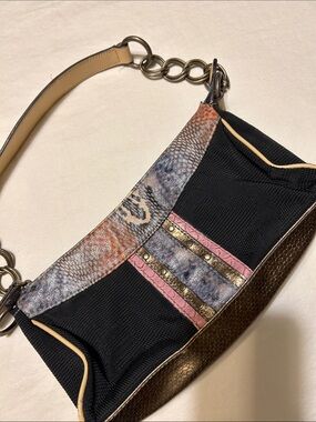 Mondani Black Shoulder Bag with Pink & Gold Accents